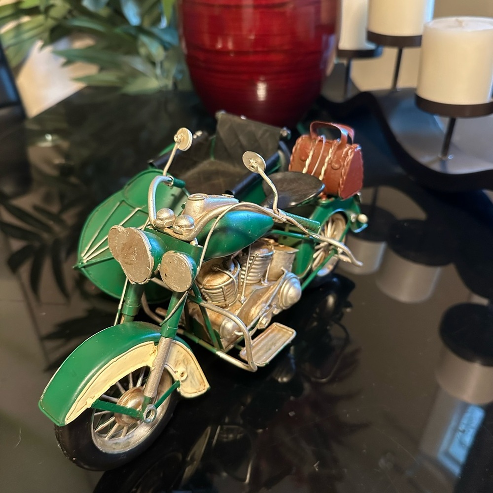 Vintage Green Metal Motorcycle Model